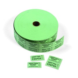 Fun Express Green Coupon Double Roll Tickets (2000 Tickets) Carnival and Raffle Supplies, Silent Auction and Drink Tickets- VBS Vacation Bible School Supplies/Decor