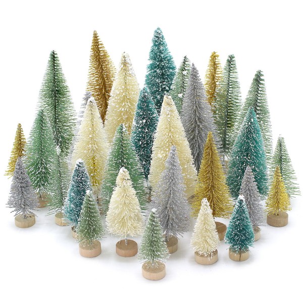 30PCS Mini Christmas Tree, Bottle Brush Trees Mini Sisal Snow