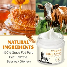 【Ingredientes naturales】El bálsamo de sebo de res y miel está elaborado a partir de sebo de res orgánico alimentado con pasto y miel silvestre cruda, 