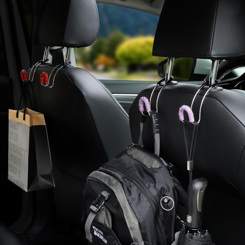 Soleebee 2 Pack Bling Car Headrest Hooks Crystal Rhinestones Universal