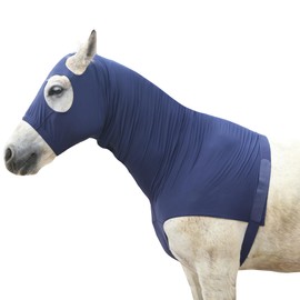 Leberna Lycra Stretch Horse Hood with Zip - Full Face Neck Coverage XL Navy