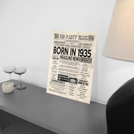 Stuff4 90th Birthday Poster Unframed - Born In 1935 Newspaper - Happy 90th Birthday Gifts for Men Women Vintage Retro Back In 1935, 8x10 Inch Ninety Ninetieth Bday Party Decor Decoration