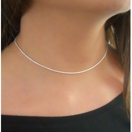 Annika Bella Sterling Silver Chain Choker Necklace, Length 13-16 Inches, Minimalist Layering Chokers, Water-proof, 925 Adjustable Short Necklaces for Women and Teens (Rope Chain)