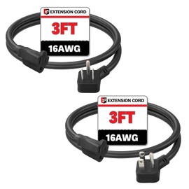EP 16/3 3 Ft Flat Plug Short Extension Cord, Angled 90° Plug, Black