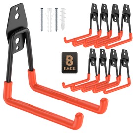 YouthZeal 8 Pack 5.2x5.1 Inch U Garage Hooks,Utility Steel Heavy Duty Wall Mount Hangers,with Anti-Slip Coating,for Hanging Bike,Ladder,Ropes,Bulk Items,Power,Yard and Garden Tools