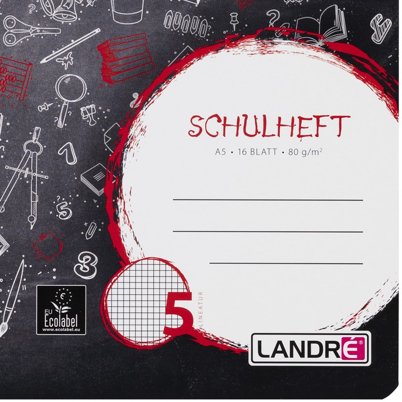 Landré Schulheft A5, 16 Blatt, Lineatur 5, kariert, 10 Stück
