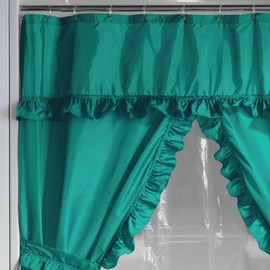 Stoneberry Home Ruffled Shower Curtain Set, Elegant 4-Piece Bathroom Ensemble with Attached Valance, Curtain Liner, Hooks, & Tiebacks, Teal