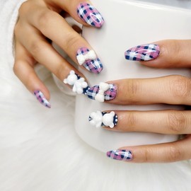 Angora bear handmade nail tips - Oval / 앙고라 곰돌이 수제네일팁 - 오벌XS