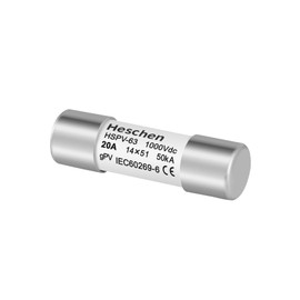 Heschen Solar DC1000V PV Fuse, Photovoltaic Fuses, gPV Type Fuse Link, HSPV-63, 14 * 51mm, 20A 1000VDC, 50kA, for Solar PV System Protection, 5PCS