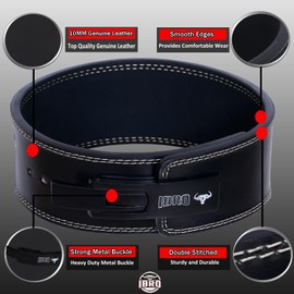 IBRO Powerlifting Lever Gym Belt – Power 10MM Extreme Heavy Duty Genuine Cowhide Leather Belts - Squats Deadlifts Bodybuilding Weight Lifting IPF Power Lifting Strongman for Men 10mm Black White XXL