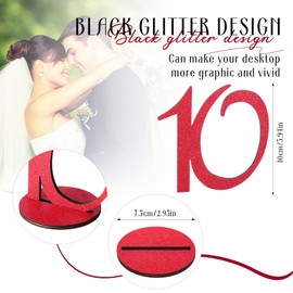 Burbell Glitter Table Numbers 1-25 Wooden Table Numbers for Wedding Reception Standing Seat Place Cards with Holder Base for Wedding Party Event Catering Receptions Banquets(Red)