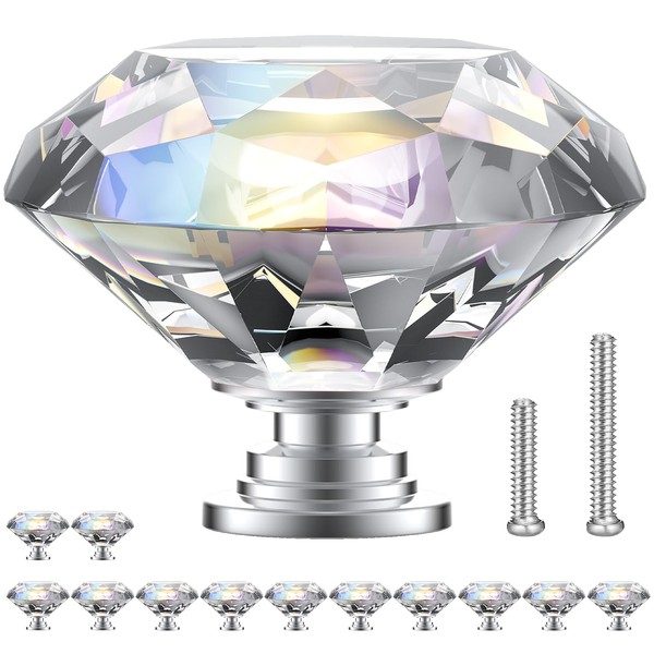 POZEAN Crystal Cabinet Knobs 12 Pack, 1.57 inch (40mm) Pulls