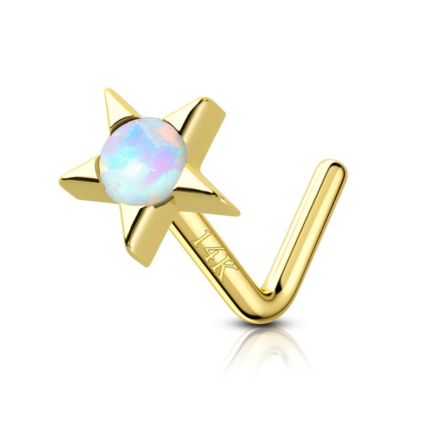 COCHARM 14K Gold Star Nose Stud 20g L Bend Opal