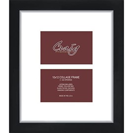 Craig Frames Contemporary, 10x12 Black Picture Frame with White Collage Mat, 2 Openings for 4x6 Prints