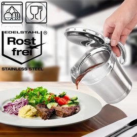 com-four® Thermal Gravy Boat, Sauce Jug Made of Double-Walled Stainless Steel, Insulated Sauce Container with Hinged Lid and Handle, Keeps Food Warm or Cool, Dishwasher Safe (Silver, 400 ml)