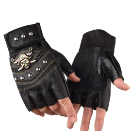 IPENNY Unisex Half Finger Cycling Gloves Rivet Stud PU Leather Gloves Skull Personality Fashion Mittens Outdoor Equipment Riding Gloves Rivet