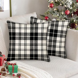 Asamour Set of 2 Black White Buffalo Check Plaids Throw Pillow Covers 22 x 22 Inch Rustic Farmhouse Decorative Retro Classic Gingham Cushion Case Home Decor Square Pillowcases for Sofa Bedroom