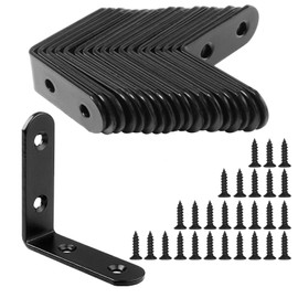 Heavy Duty Angle Brackets, 25pcs L Brackets, Stainless Steel Corner Brackets for Wood, Right Angle 90 Degree Bracket with 100 Screws for Furniture Desk Table Shelf Corner Braces (50 x 50mm, Black)