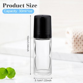 Mirrline 12 Pcs 30ml/1oz Roll On Bottles Empty Essential Oil Roller Bottle Clear Glass Bottle with Plastic Roller Ball & Black Lid for Perfume Cosmetic Oils
