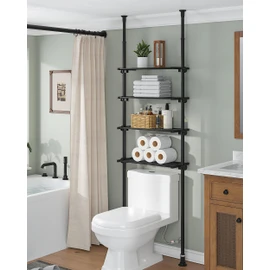 ALLZONE Adjustable Over The Toilet Storage Shelf, 4-Tier Ample Over Toilet Bathroom Organizer and Storage,Tension Mounted above Toilet Storage Cabinet for Versatility, Fits 64-113 Inch Heights, Black