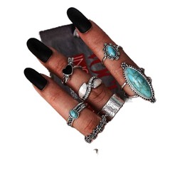 38Pcs Vintage Knuckle Rings Set Gemstone Bohemian Stackable Finger Rings Midi Rings for Women Aesthetic Hollow Carved Crystal Gold&Silver Rings Rhinestone Joint Rings (8 pcs Turquoise rings)