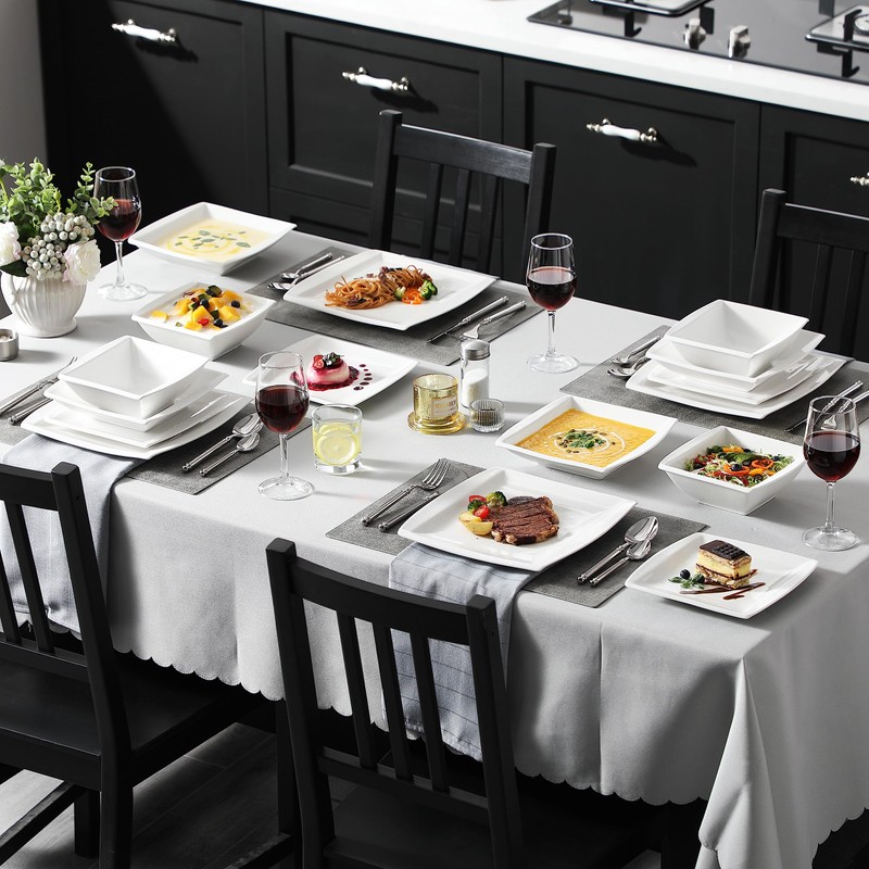 MALACASA Dinnerware Sets, 30 Piece Ivory White Plates and Bowls