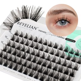 BEYELIAN Individual Eyelashes, Cluster Eyelashes, 72 Pieces, C Curl, DIY Eyelash Extensions, Super Soft, Individual Lashes at Home, Super Thin Band (Sparkling 10–16 mm Mix)