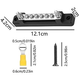 Wjelet 150A Common 12V BusBar Power Terminal Blocks,12V- 48V Single-Row Covered Power Ground Distribution Block,with 2X M6 Studs 6X M4 Screws Terminals, for Car Boat Marine Caravan RV