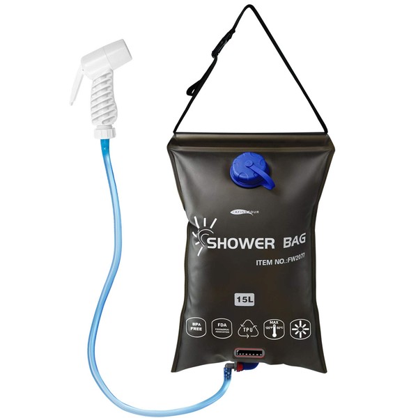 AFISHTOUR Camping Shower, Camping Supplies for Portable Shower, 15L/3.96 Gallons Showers for Camping Sports Water Bag Camping Shower Bag with Shower Head Hose