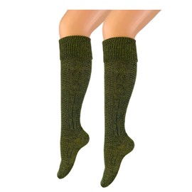 Fashionable women's and men's traditional socks, hiking socks, hiking socks, knee socks with elegant knitting pattern, cable pattern, knee-high, green, Oktoberfest folk festival, wedding, hiking,