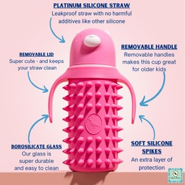 Tabor Place Glass Sippy Cup for Toddlers - Set of 2 Spikeys/ 1 Pink & 1 Blue / 8oz / Super Strong glass/Leakproof straw/Protective Silicone sleeve (8 oz, 2 Count)