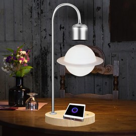 Floatidea Magnetic Levitating Saturn Lamp with Phone Wireless Charging Pad Levitation Floating Saturn Ball Planet Saturn Globe LED Night Light Office Desk Decoration Christmas Gifts