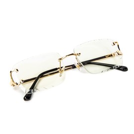 Street Knitted Rimless Gold Wire Frame Rectangular Unisex Luxury Trendy Old School Retro 90's Frameless Gem Cut Clear Lens Hip Hop Diamond Cut Eye Glasses For Men Women