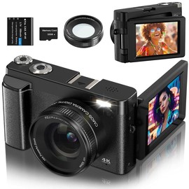 Fall DC101 Multi-functional 4K Digital Cameras For Music Festival, Auto Focus 48MP Portable Camera for Vlogging, 16X Magnification Video Professional Camera With 32G Memory Card, 4K Video Recording 180° Flippable Display Camera, Back to School Gifts - Co