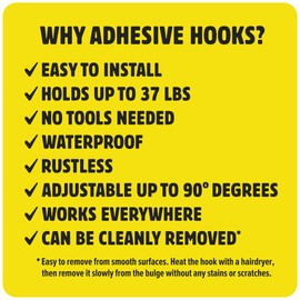 GOT 'EM Universal Adhesive Hooks Large 12-Pack - Peel & Stick to Wall, Heavy Duty Holds 37 lbs for Closet, Wardrobe, Storage. 90 Degree Adjust, Water Proof for Indoor/Outdoor, No Tools Needed