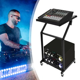 12U Adjustable DJ Stand Mixer Rack Music Show Equipment Rack Rolling Stage Cart Black
