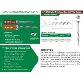 SPAX #6 x 1-1/2" Interior Trim Head Cabinet Wood Screws Torx T-Star Plus (Pack of 5/1575 Total /315 EA Pack) Bit Included MDF Hardwood Flush Finish