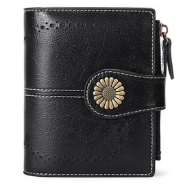 Cartera para Mujer de Piel, con Bloqueo RFID, Billetera Pequeño con Cremallera, Monedero de Dama Minimalista, Tarjetero Moda de Gran Capacidad, Regalos para Chicas y Mujeres (Negro)