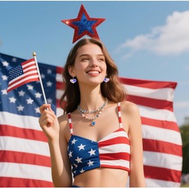 4th of July Earrings for Women Patriotic American Flag Earrings USA Dangle Earrings Red White Blue American Flag Dangle Earring Patriotic Independence Day Earring (Style-M)