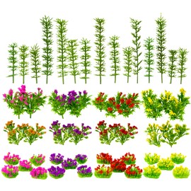 Warmtree 75 Pcs Model Trees 1-5.1inch Mixed Diorama Green Model Trees Colorful Grass Miniature Colorful Flower Cluster Mini Trees for DIY Crafts, Building Model Diorama Supplies Scenery Multicolor