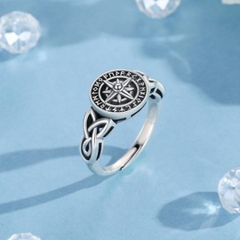 REDSUN Viking Rune Finger Ring 925 Sterling Silver Celtic Knot Rings Eight-pointed Star Ring Amulet with Runes Viking Jewellery Gift for Husband, Size:, No gems