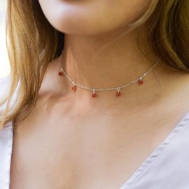 Carnelian Bead Drop Choker in Sterling Silver