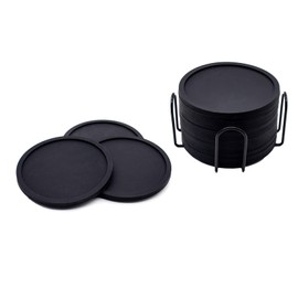 ECOGREEN - Portavasos para Mesa de Silicon, 12 Piezas, Posavasos para Bebidas frias o Calientes Fabricados de Silicon Color Negro. Grosor 5 mm.       