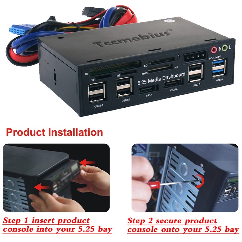 Tccmebius TCC-QL5E 5.25 Inch PC Multifunction Dashboard Media Front Panel,