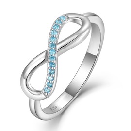 YL Infinity Rings 925 Sterling Silver Engagement Ring Created Aquamarine Anniversary Jewelry for Women-size7