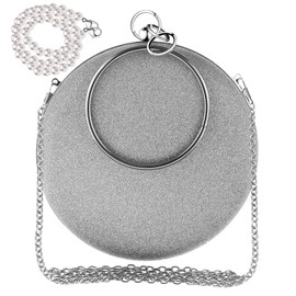 BESPORTBLE Women's Evening Clutch Purse with Detachable Pearl Chains Stylish Round Bag for Parties and Weddings for Lipstick and Essentials Elegant Silver Grey Design