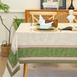 LOSIVISHE Green Floral Toile Tablecloth Waterproof- Rectangular Vintage Table Cover for Kitchen Parties Coffee Tables, Boho Table Cloth Perfect for Spring Home Decor, W60 x L84