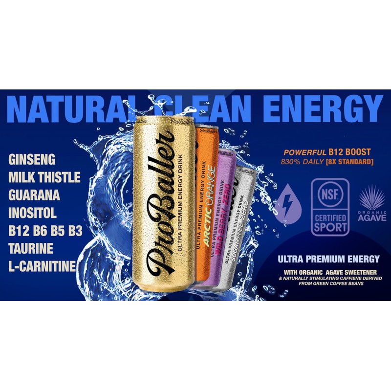 ProBaller Ultra Premium Zero Sugar Energy Drink - Natural &