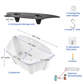 ORIMERC 3 Pcs 9.8" Wall Hanging Planter Flower Pot for Railing Fence Balcony Porch Décor Indoor Outdoor Plastic Kitchen Herb Plant Basket Vertical Garden Living Wall Mount-Half Round-Flat Backed-White