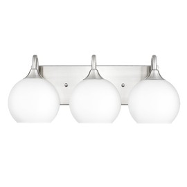 Emak 3-Light Bathroom Vanity Light, Modern Brushed Nickel Bathroom Light Fixtures Over Mirror with Milk Glass Shade, Globe Vanity Lights for Mirror, Bath, VL118-BN-ML-3
